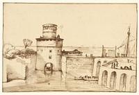 Landscape with a View of a Fortified Port by Giovanni Francesco Barbieri called il Guercino  The Squinter
