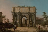 View of the Arch of Constantine with the Colosseum by Canaletto Giovanni Antonio Canal