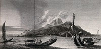 Matavai Bay, Tahiti and some of its inhabitants on board boats, encountered on Captain Cook's second voyage, 1772-1775. Engraving by W. Watts, 1777, after W. Hodges.