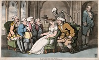 The dance of death: the courtship. Coloured aquatint after T. Rowlandson, 1816.