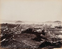 Macao Island: panoramic view across the inner harbour from Macao City. Photograph by W.P. Floyd, ca. 1873.