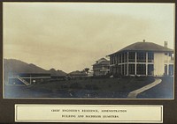 The Panama Canal Zone chief engineer's residence (right), administration building (centre), and staff quarters (left), Ancon, Panama. Photograph, ca. 1910.