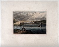 Fair Mount Water Works, Philadelphia: with Upper Ferry Bridge. Coloured engraving by Ferrer Sears & Co., 1830, C. Burton.