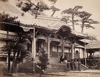 Nagasaki, Japan: the Daion-ji Temple: priest with samurai and attendants. Photograph by Felice Beato, ca. 1868.