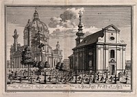 The church of Saint Charles Borromeo (Karlskirche) and the chapel of Saint Roch, Vienna. Engraving by J.A. Corvinus after S. Kleiner.
