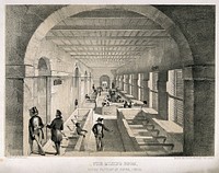 A busy mixing room in the opium factory at Patna, India. Lithograph after W. S. Sherwill, c. 1850.