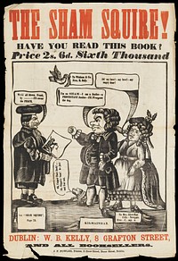 Francis Higgins, "The sham squire", defends himself against imputations. Woodcut, 1866.