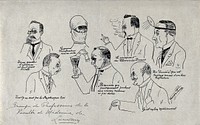 Professors at the Medical Faculty, University of Louvain: seven caricatures. Drawing  by G. Parsy, ca. 1900 .