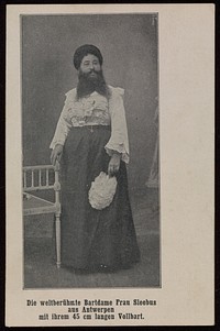 Julianne Sleebus, a woman with a large beard. Process print, 190-.