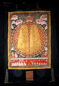 Footprints of the Buddha or of a Lama . Distemper painting by a Tibetan painter.