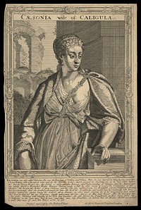 Milonia Caesonia, wife of Caligula, Emperor of Rome. Line engraving, 16--, after A. Sadeler.