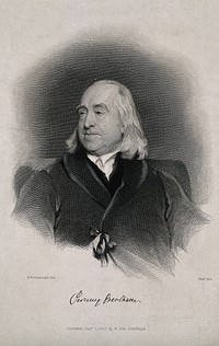 Jeremy Bentham. Line engraving by C. Fox, 1838, after H. W. Pickersgill.