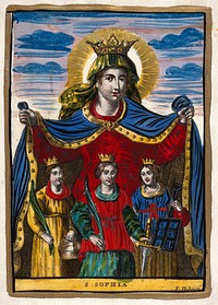 Saint Sophia. Coloured engraving by F. Huberti.