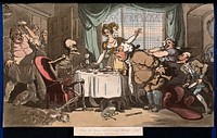 The dance of death: the glutton. Coloured aquatint after T. Rowlandson, 1816.