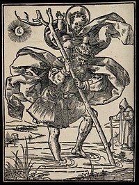 Saint Christopher. Woodcut by or after S. Beham.