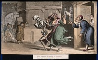 The dance of death: the virago. Coloured aquatint after T. Rowlandson, 1816.
