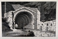 The aqueduct at Orgon . Etching by E. Nyon after C. Rauch.