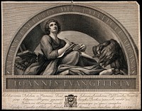 Saint John the Evangelist. Line engraving by F. Rosaspina, 1794, after J. Turchi after A. Allegri, il Correggio, ca. 1520.