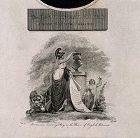 John Ray, with a vignette of Britannia crowning Ray as the prince of English botanists. Stipple engraving by W. Holl, 1804, after T. Uwins and Mary Beale.