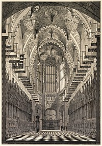 Westminster Abbey: interior of Henry VII's chapel. Wood engraving by J. Jackson after W.F. Smallwood, 1843.