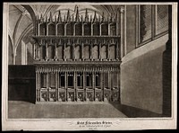 The shrine of Saint Frideswide in Christ Church cathedral, Oxford. Mezzotint by J. Jones after J. Roberts, ca. 1790.