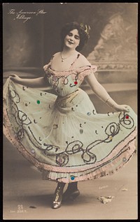 Julian Eltinge in drag. Coloured photographic postcard, ca. 1907.