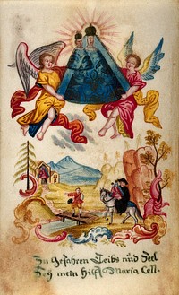 The Virgin of Mariazell as protector of travellers. Gouache.