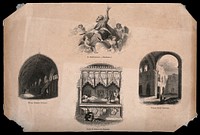 St Bartholomew the Great, Smithfield, London: four views. Wood engravings by T. Gilks and J. S. Heaviside after W.A. Delamotte, 1847.