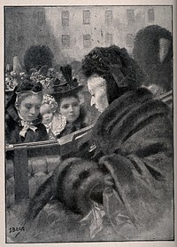 Boer War: article "Women in the war", with an illustration of Queen Victoria with families of reservists at Windsor. Text by A. Hugh Fisher, and halftone after S. Begg, 1900.