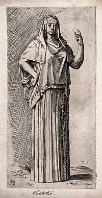 A Vestal virgin. Etching by F. Perrier.