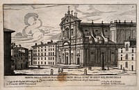 Church of St. Ignatius, Jesuit Pharmacy Hospital College, Rome: with a Benedictine convent and St. Mauro's monument. Line engraving after O. Grassi.