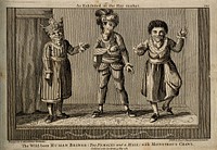 Three wild born people, all with goitre. Engraving, 1787.
