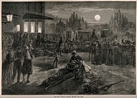 Franco-Prussian War: French wounded being treated at Metz. Wood engraving by J.W.B.
