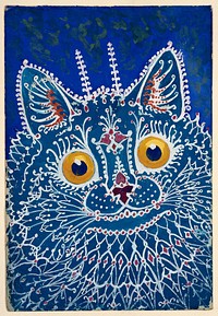 A cat in "gothic" style. Gouache by Louis Wain, 1925/1939.
