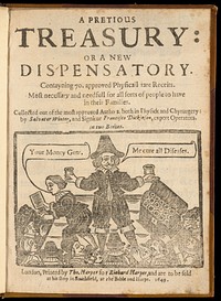 A pretious treasury; or a new dispensatory. Contayning 70. approved physicall rare receits ... Collected out of the most approved authors both in physick and chyrurgery / by Salvator Winter, and Signieur Francisco Dickinson.