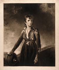 Manuela Sancho, a heroine in the defence of Saragossa in 1809, aged 24. Mezzotint by H. Meyer, 1811, after L. Hoppner.