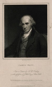 James Watt. Stipple engraving by C. E. Wagstaff, 1845, after Sir W. Beechey.
