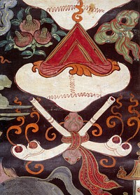 Attributes of dPal-Idan Lha-mo (Rematī) in a "rgyan tshogs" banner. Distemper painting by a Tibetan painter.