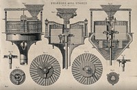 Milling: three industrial, steam-driven, milling machines. Engraving, c.1861.