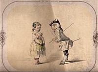 Two young children perform the first introductions to a dance. Lithograph by Thielley after E. de Beaumont.