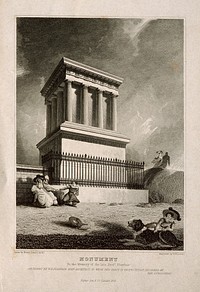 The monument to John Playfair on Calton Hill, Edinburgh. Line engraving by W. H. Lizars, 1828, after H. Lizars.