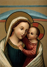 Saint Mary (the Blessed Virgin) with the Christ Child. Colour process print after a chromolithograph.