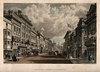 Above Bar Street, Southampton, Hampshire. Coloured engraving by P. Brannon, 1846.