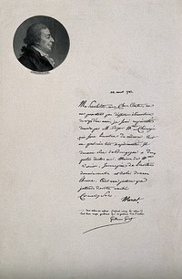 Jean Paul Marat: portrait and facsimile of autograph letter. Photogravure after Delaine.