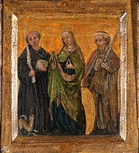 Saint John of Capestrano , a woman saint (Saint Apollonia), and Janos Hunyadi . Tempera painting.