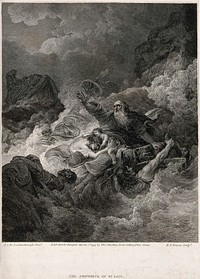 Saint Paul: he is shipwrecked on Malta. Engraving, 1794, by B.T. Pouncy after P.J. Loutherbourg.