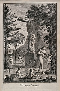 Allegory of surgery. Engraving with etching by B. L. Prevost.