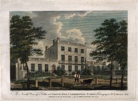 John Coakley Lettsom's house: north view of Grove Hill, Camberwell, Surrey. Coloured engraving by Darton and Harvey, after G. Samuel, 1795.