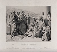 Christ curses the Pharisees. Etching by F.A. Ludy after J.F. Overbeck, 1843.