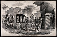 Crimean War: Lady Radcliffe visiting the wounded at Scutari Hospital. Wood engraving.